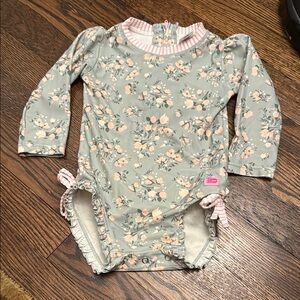 Ruffle Butts Gray and Pink Bodysuit with Ruffle Trim